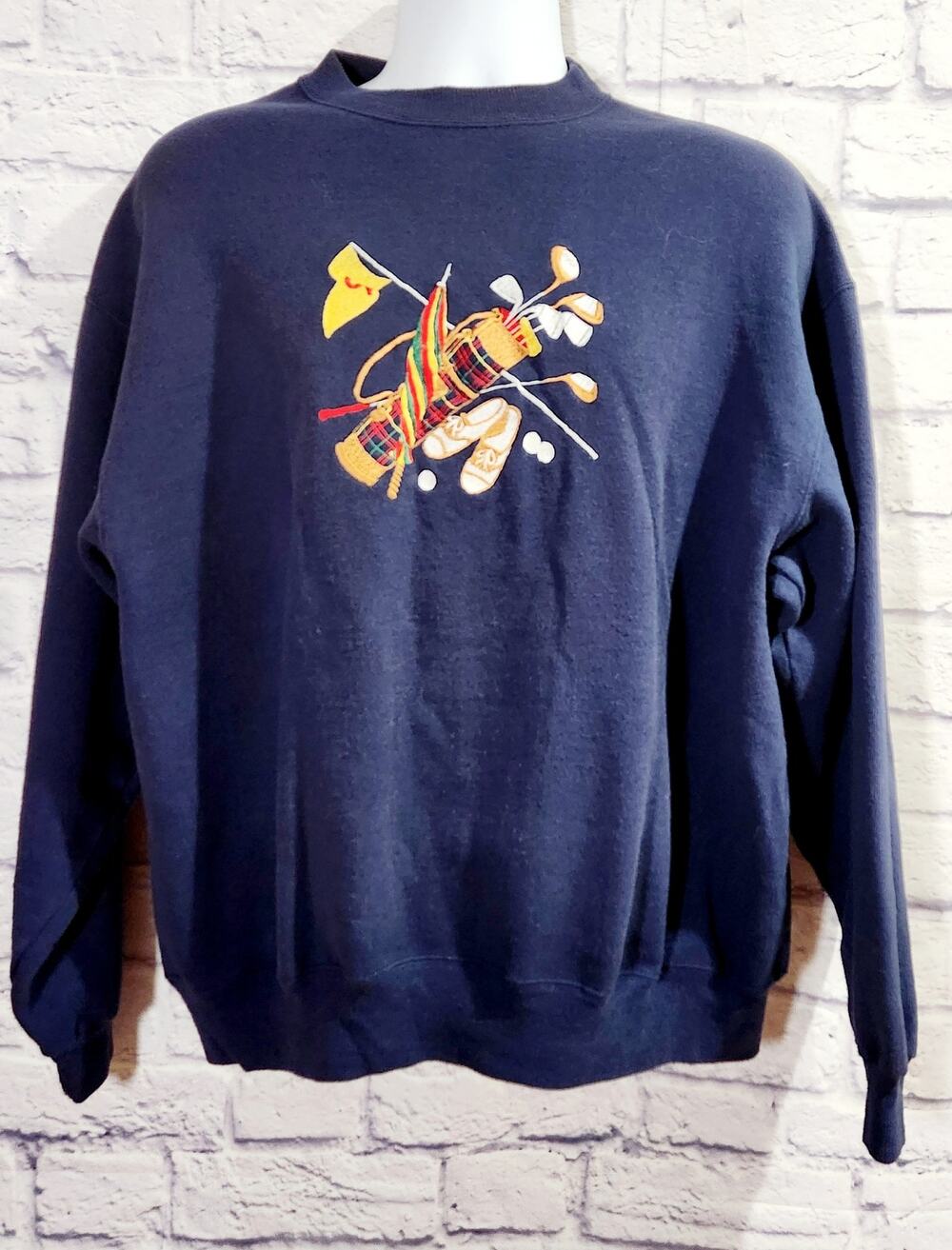 Vintage Blue Embroidered Golf Clubs Long Sleeve Sweatshirt XXXL Lightweight